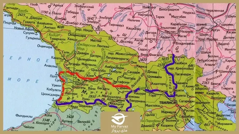 فاصله مشهد تا گرجستان